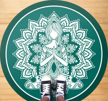 Alfombra vinílica mandala arte verde meditativo - TenVinilo