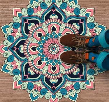 Alfombra vinílica mandala elemento floral colorido - TenVinilo