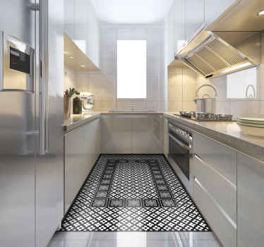 Black and white tiles vinyl kitchen mat - TenStickers