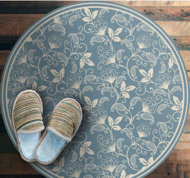 Alfombra vinílica vintage Patrón de pétalos azul y beige - TenVinilo