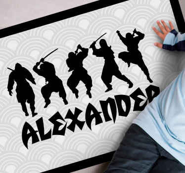 Este conjunto de tapete personalizado de silhueta ninja seria fascinante para adolescentes e crianças que amam personagens de jogos ninja.