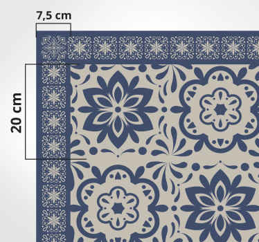 Tapis lino cuisine thème floral hydraulique bleu - TenStickers