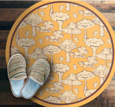 Alfombra vinílica flores Hongos dibujados a mano con fondo amaril - TenVinilo