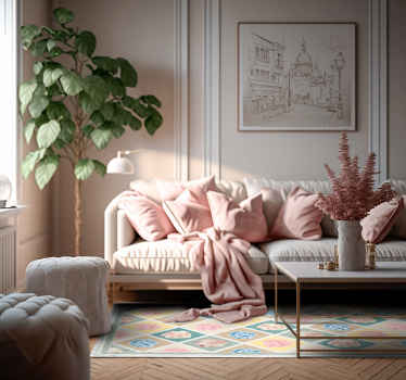 Tapis vinyle vintage losanges avec des fleurs - TenStickers