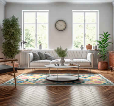 Tapis vinyle vintage losanges avec des fleurs - TenStickers