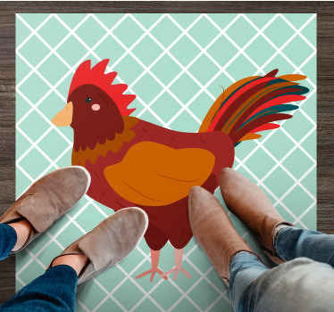 Alfombra vinílica cocina ilustración colorida de un gallo - TenVinilo