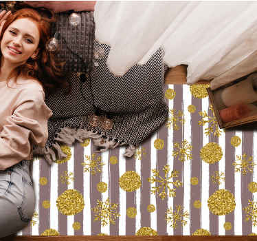 Tapis vinyle salon Flocons de neige dorés et rayures - TenStickers