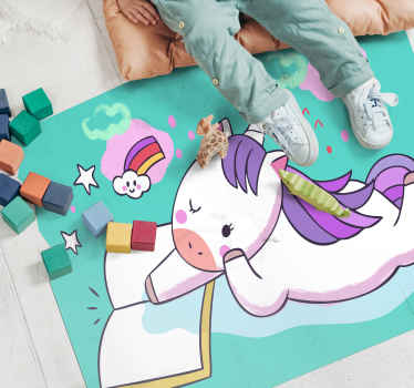 Alfombra vinílica infantil unicornio leyendo - TenVinilo