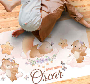 Alfombra vinílica bebé Lindo oso para niño con nombre - TenVinilo