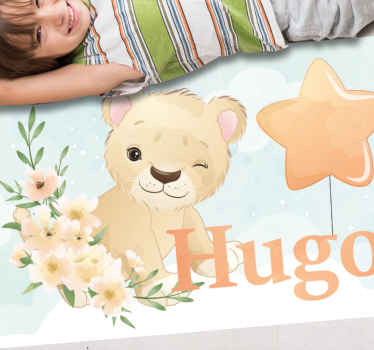Cute lion for boy with name rectangular rug - TenStickers
