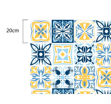 Tapis mosaique vinyle tuiles bleu jaune - TenStickers