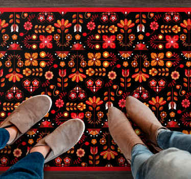 Tapis vinyle salon Ornement folklorique ethnique rouge - TenStickers