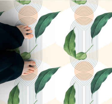 Alfombra vinílica naturaleza patrones geométricos de hojas - TenVinilo
