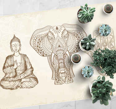 Alfombra vinílica mandala mano de elefante de buda - TenVinilo