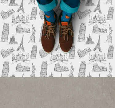 τα πιο διάσημα μνημεία μοτίβο vintage χαλί - TenStickers