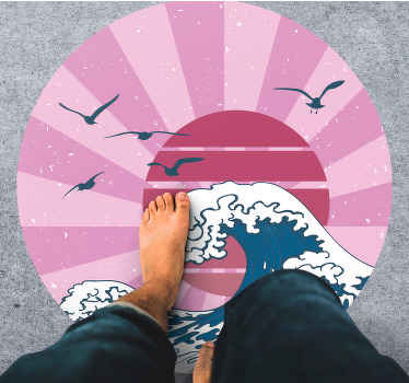 Kanagawa pembe dalgası geometrik pvc halı - TenStickers