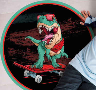 Coole skateboardende dinosaurus vinyl tapijt tiener - TenStickers