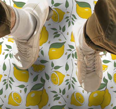Lemons and flowers tropical kitchen floor tiles - TenStickers