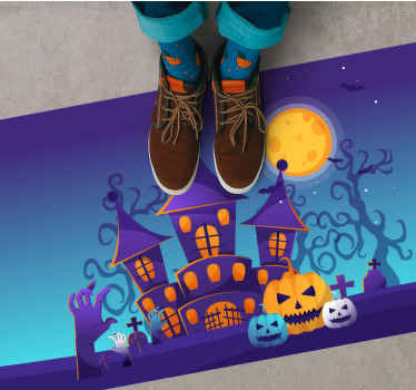 Haunted Castle Scene halloween vinyl rug - TenStickers