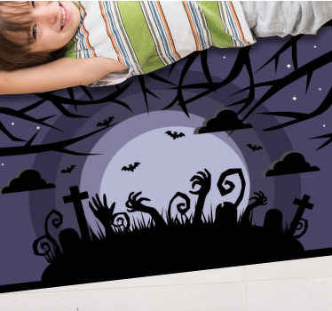 Tapis vinyle pour halloween scène de cimetière effrayante - TenStickers