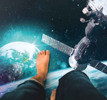Alfombra vinílica naturaleza Estación espacial y planeta tierra. - TenVinilo