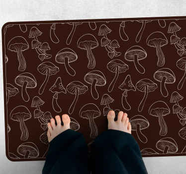 Tapis vinyle salon Champignons blancs fond marron - TenStickers