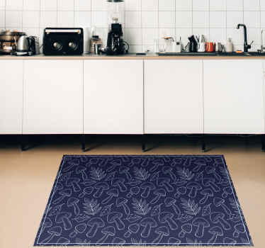 Blue hand drawn mushroom pattern floral rug - TenStickers