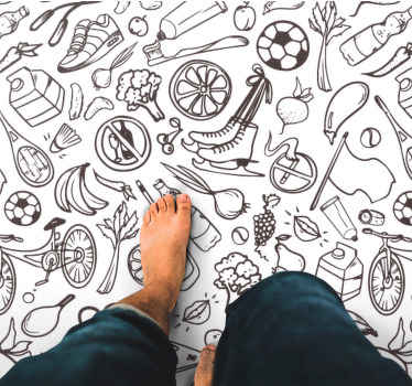 Fitness og sport symbol doodles moderne tæppe - TenStickers