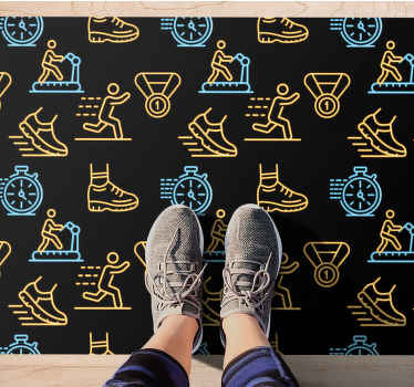 Alfombra vinílica juvenil patrón de iconos de fitness - TenVinilo