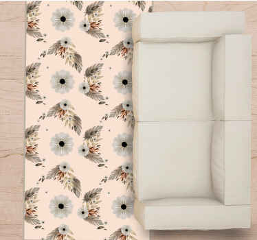 Dywan winylowy w kwiaty i rośliny Różowy i czarny pastel - TenStickers