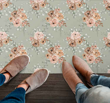 Vintage ruže na mätovo zelenom vinylovom kvetinovom koberci - Tenstickers