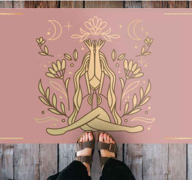 Jooga-asento lootuksenkukan kanssa vinyylimatto retro - Tenstickers