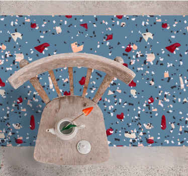 Tapete azul escuro da sala de estar com padrão terrazzo - TenStickers
