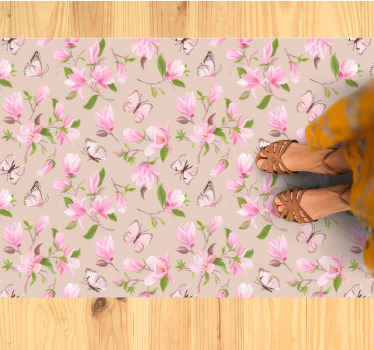 Blossoming Butterfly Theme floral vinyl rug - TenStickers