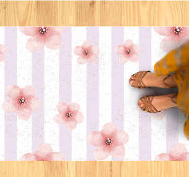 Vinyl Teppich Blumen rosa streifen - TenStickers