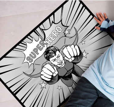 Alfombra vinílica infantil gráfico dinámico de superhéroes - TenVinilo