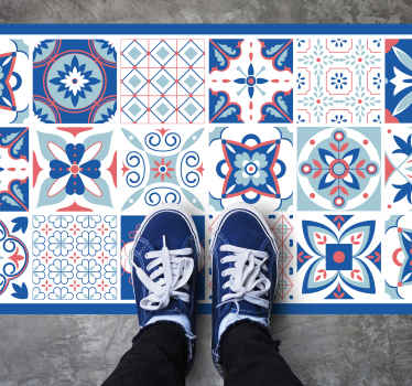 Tapis vinyle carreaux de ciment bleus style Grenade - TenStickers