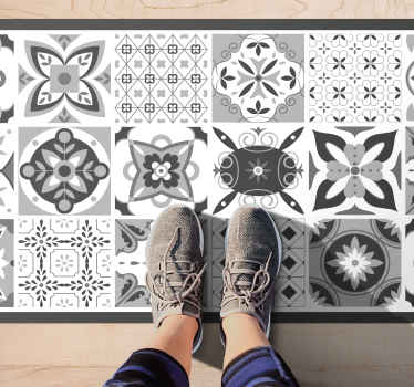 Tapis vinyle cuisine carreaux gris - TenStickers