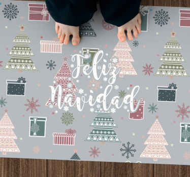 Alfombra vinílica navidad Feliz navidad cita gris estilo nórdico - TenVinilo