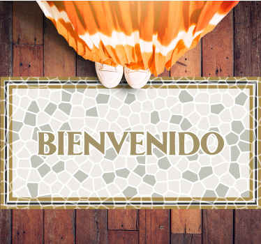 Alfombra vinílica con frase Bienvenido mosaico romano - TenVinilo