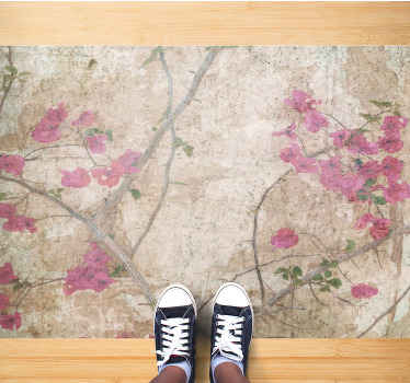 Alfombra vinílica flores superposición de rama de flor - TenVinilo