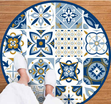 Alfombra vinilo baño azulejos patrón de mosaico circular - TenVinilo