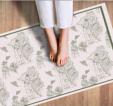 Alfombra vinílica vintage bosquejo monocromo de la selva - TenVinilo