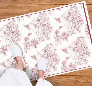 Alfombra vinílica vintage patrón toile de escena pastoral - TenVinilo