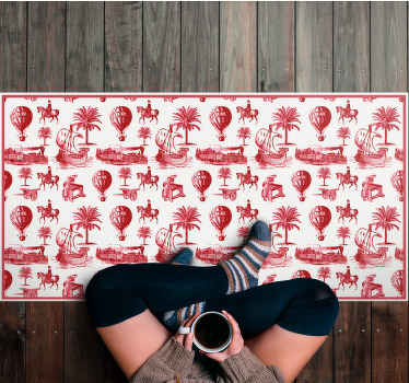 Dywan winylowy retro egzotyczne czerwone ilustracje zwierząt - TenStickers