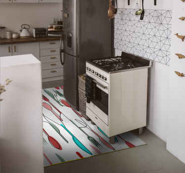 Alfombra de cocina cubiertos de colores - TenVinilo