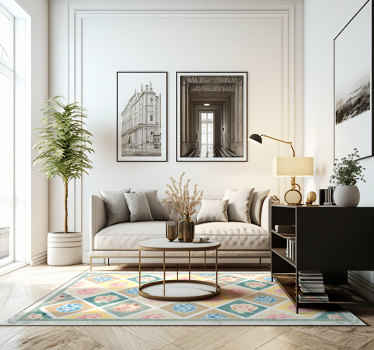 Tapis vinyle vintage losanges avec des fleurs - TenStickers