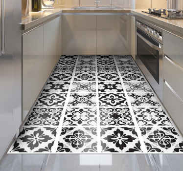 Zwart-wit hydraulisch vinyl vloerkleed keuken - TenStickers