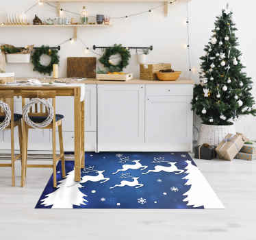 Tapis vinyle cuisine noël rennes fond bleu - TenStickers