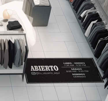 Alfombra vinílica tiendas horario e Instagram personalizado - TenVinilo